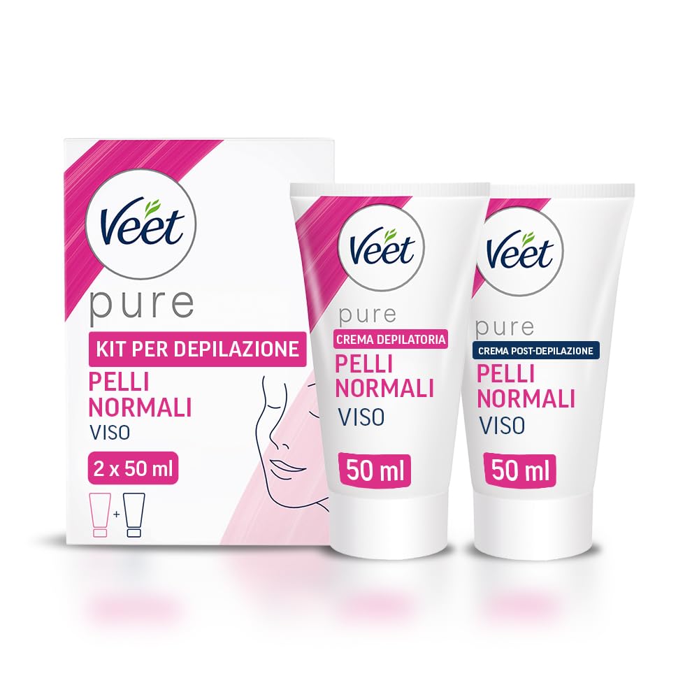 Veet Kit Depilazione Viso e Baffetti, Crema Depilatoria per Pelli Normali, 50 ml + Crema Post-​Epilazione, Dermatologicamente Testato, 50 ml