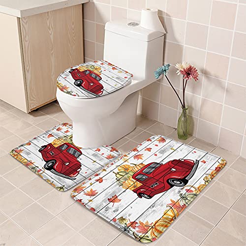 3-teiliges Badteppich-Sets, LKW-Herbst-Ahornblatt-Teppich, rutschfest, aus Holz, wasserabsorbierend, U-förmig, WC-Deckelbezug – Bild 5