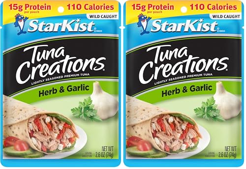 StarKist Tuna Creations Herb and Garlic Pouch (2.6 oz - 2 Pack) Wild Caught, High Protein Shelf Stable Seafood, No Draining, Ready to Eat for Salads and Sandwiches