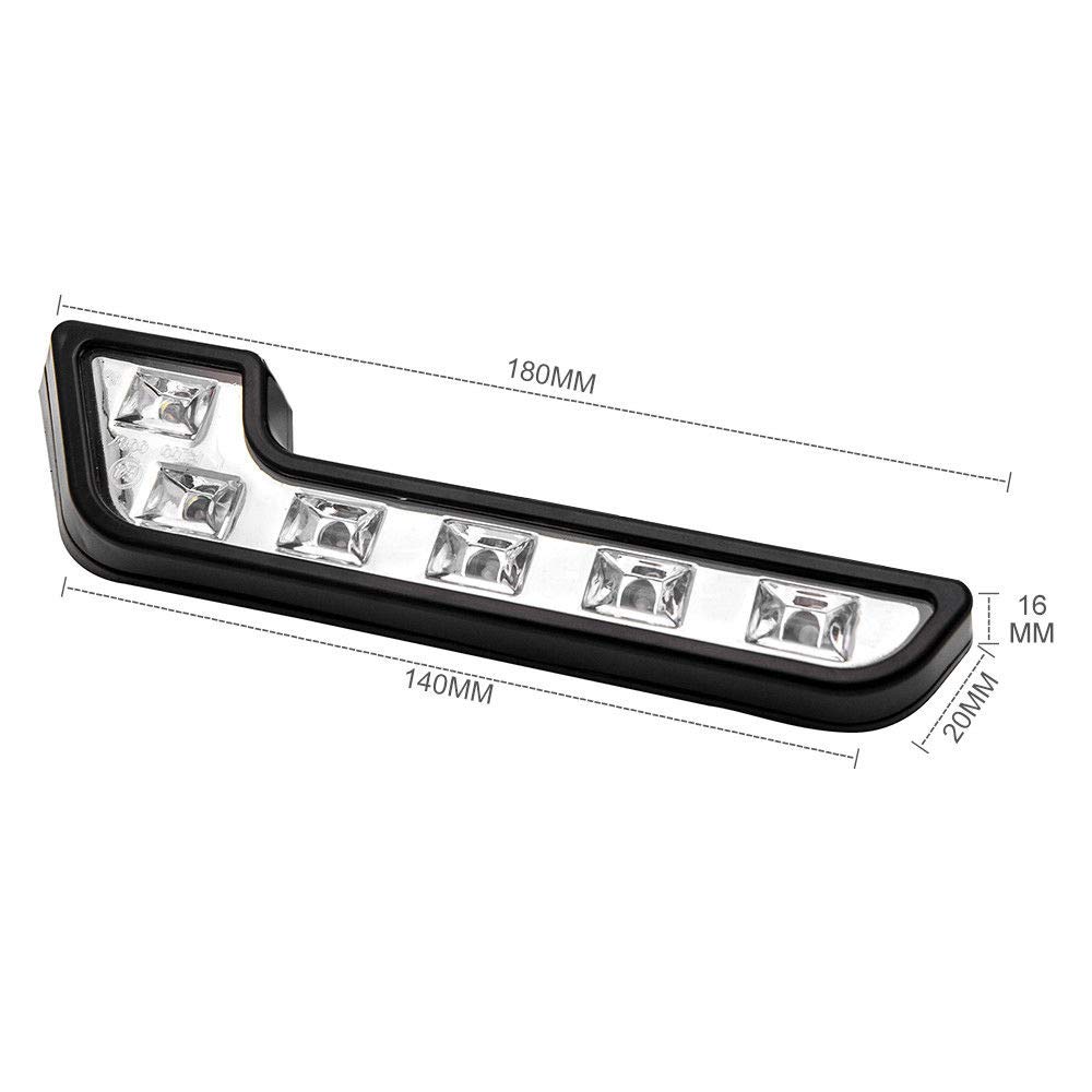 MASO Lot de 2 feux de circulation diurnes 6 LED pour voiture - Blanc - 12 V CC