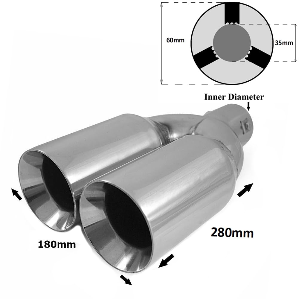 0133 Doppio Universale Terminale Scarico Acciaio Inox fino a 55mm Cromo