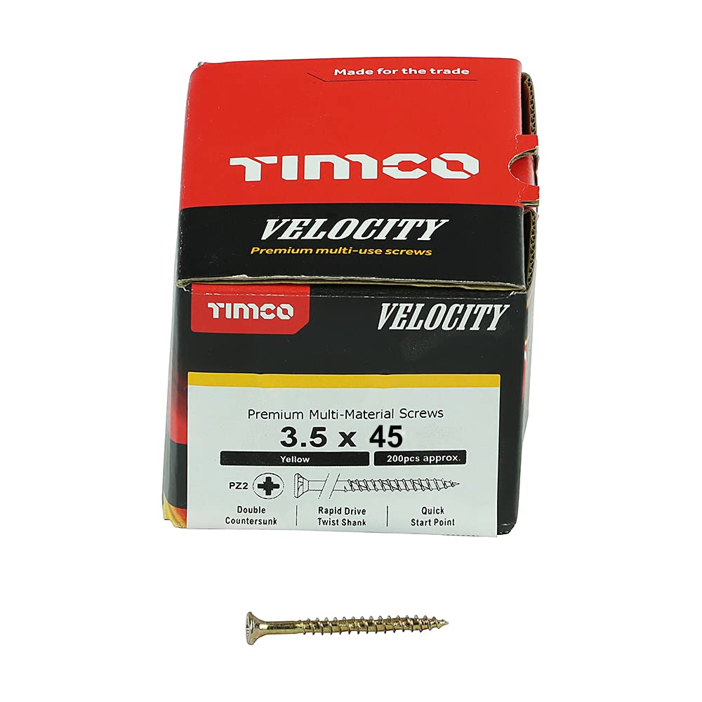 Timco Yellow 35045Vy Pz2 Csk Zyp Velocity Screw 3.5 X 45 - (Box Of 200)