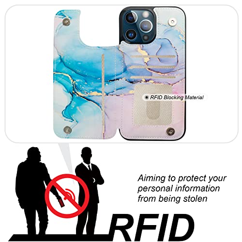 Image of HAOPINSH for iPhone 13 Pro Max Wallet Case with Card Holder, Pink Blue Marble Pattern Back Folio Flip PU Leather Kickstand Card Slots Case, Double Magnetic Clasp Durable Shockproof Cover 6.7 inch