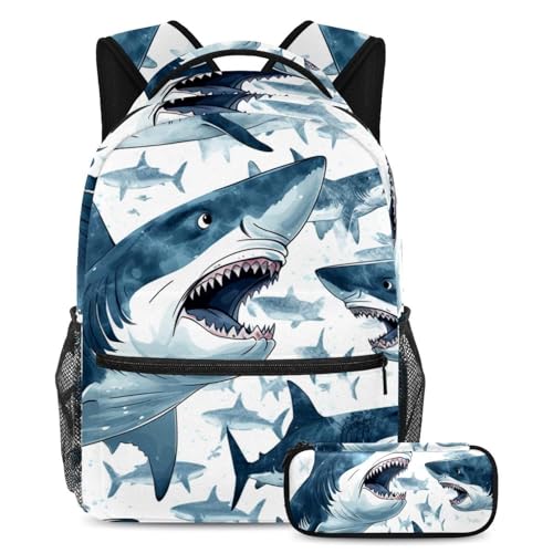 Cartables bleus Deep Sea Sharks grande capacité pour transporter manuels et affaires