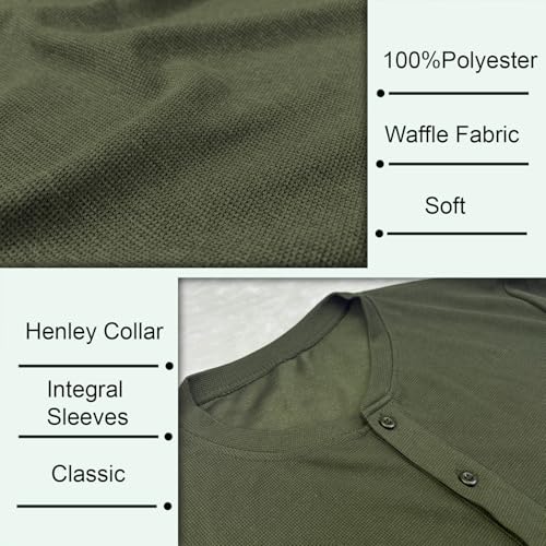 Muscle Cmdr Men's Lightweigt Waffle Henley Shirt Regular Fit Long&Short Sleeve Casual 3 Button Placket Underwear4