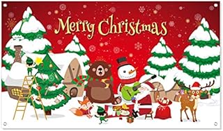 FEPITO Merry Christmas Banner Extra Large Xmas Sign 70In X 41In Christmas Backdrop Banner for Xmas House Home Decorations Indoor Outdoor Christmas Party Decor Supplies