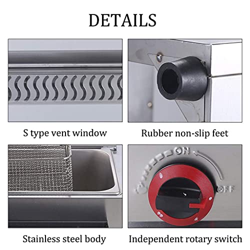 Fritteusen- Fritteusen-Korb, 12-Liter-Handelsfritteuse, Gas-Fritteuse, Edelstahl-Doppelfritteuse, Frittiermaschine mit Korb und Deckel, unabhängiger Schalter – Bild 6