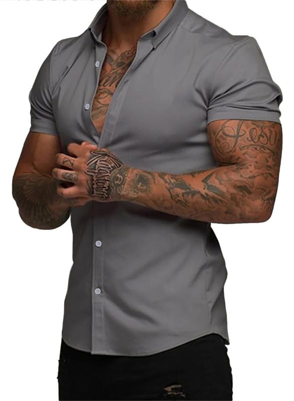 Elegancity Herren Sommerhemd Kurzarm Atmungsaktiv Freizeithemd Elastische Businesshemd Bügelfrei Shirt Faltenfreie Kurzarmhemden Button Down S-3XL