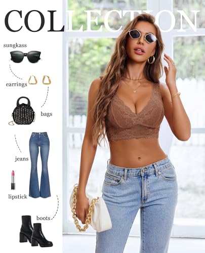 Image of Avidlove Bralettes for Women Lace Bra Non Padded Longline Bralette Deep V Triangle Sexy Everyday Lingerie Bras
