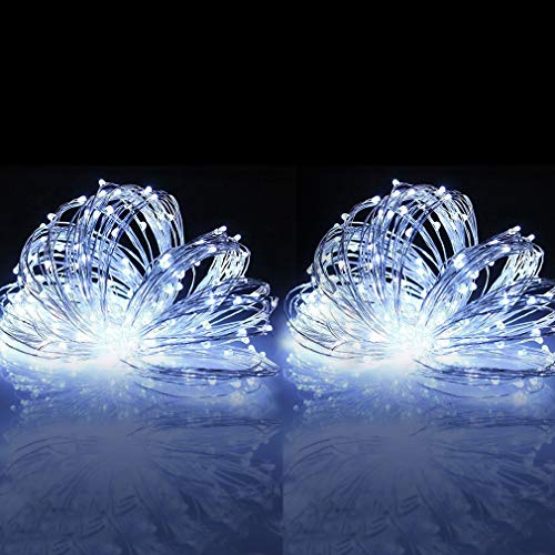 woohaha Solar String Lights 2-Pack, 100 LED Copper-Wire Cool White