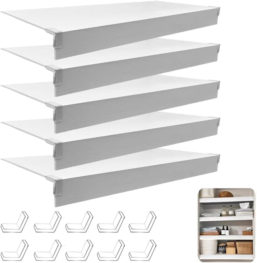 Wire Rack Covers 48x16 inch, 5 Pcs White Faux Wood Shelf Covers for Wire Shelving, 2" High Pantry Shelf Cover for Wire Shelves, Waterproof PVC Wire Shelf Covers for Pantry Closet Kitchen Bathroom