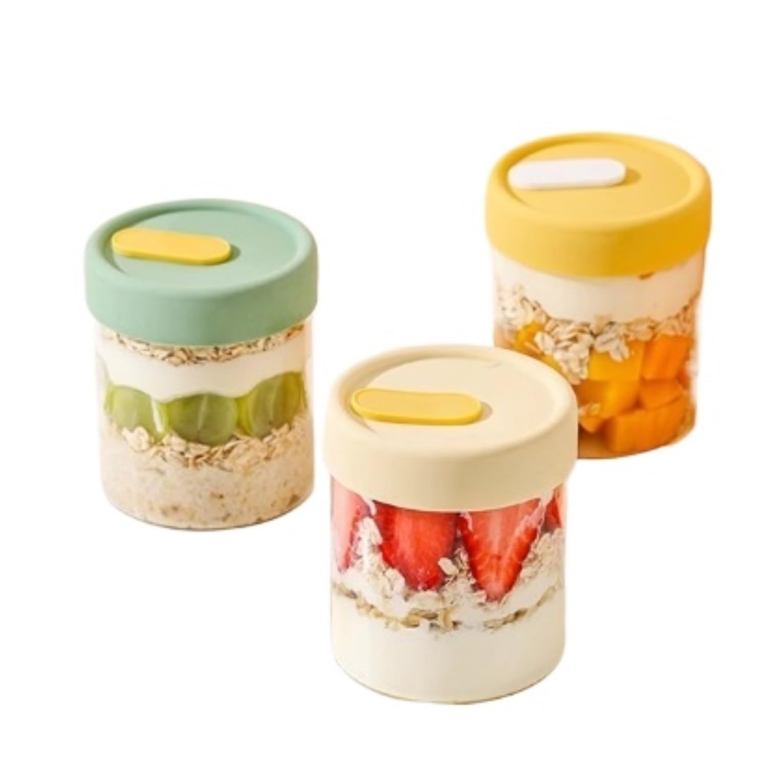 Vorratsgläser mit Deckel Set Mit 3 Wiederverwendbaren Gläsern Deckelbehältern for Overnight Oats Aufbewahrungsgläser Küche
