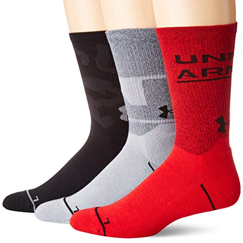 Under Armour Phenom Graphic Crew Socks, 3-Pairs, Mod Gray Assorted, Shoe Size: Mens