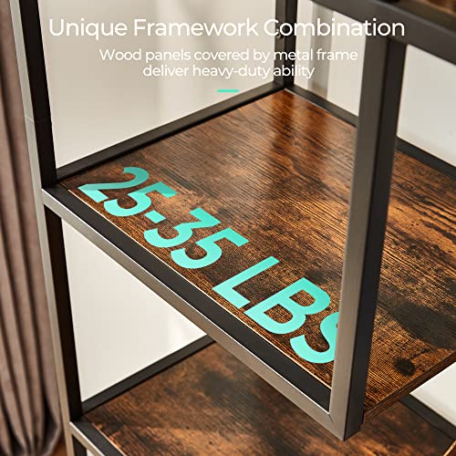 Linsy Home 5-Tier Bookshelf, 68 Inches Metal Industrial Bookcase, Display Rack With Steel Frame, Storage Rack Shelf For Office, Bathroom, Living Room, Rustic Wood #TOP1