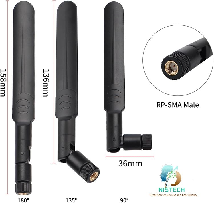 Image of NISTECH 6dBi RP-SMA LTE Flat Whip Antenna 2.4GHz 5GHz Dual Band WiFi (Pack of 2) 1.13 Cable RP-SMA Female 30cm Antenna+2 x 30CM RP-SMA IPEX-1 (2 pcs)