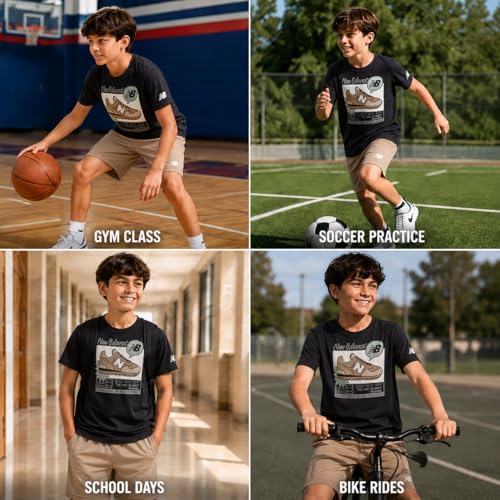 Image of New Balance Boys Athletic Shorts Set - 2 Piece Cotton Blend Jersey Shirt and Active Basketball Shorts for Boys