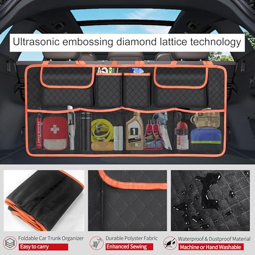 Image of Car Trunk Organizer and Storage, Large Capacity Backseat Hanging Storage Car Accessories, Backseat Car Organizer for SUV /MPV /Truck (Orange)