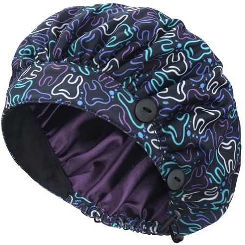 Image of ABAMERICA Bouffant Caps with Button and Sweatband, Adjustable Scrub Caps for Women Men, One Size Multi Color