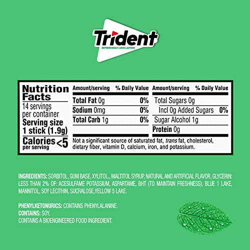 Image of Trident Spearmint Sugar-Free Gum, 24 Packs of 14 Pieces (336 Total Pieces)
