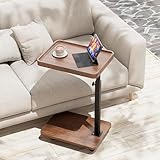 Mesa auxiliar con forma de C, mesa auxiliar giratoria de 360° con ruedas, color marrón