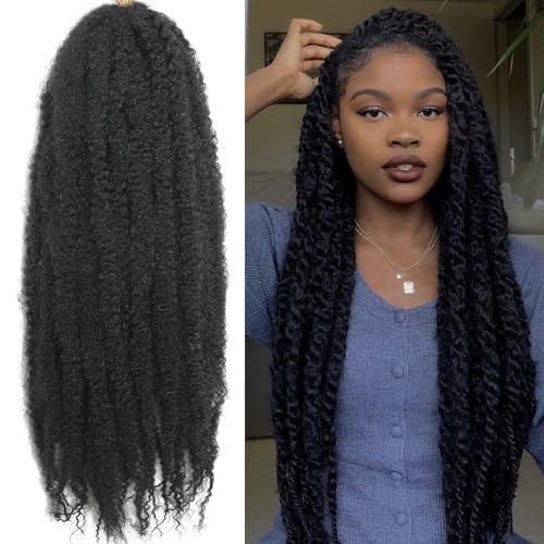 7 Packs Marley Twist Braiding Hair 16 Inch Marley Twist Hair Long Black Marley Hair for Faux Locs Afro Twist Hair Extensions(1B, 16INCH(pack of 7))