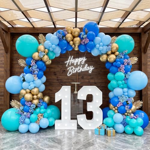 Image of RUBFAC 135pcs Teal Blue Balloons Different Sizes 18 12 10 5 Inch Turquoise Teal Latex Balloon Garland Arch for Birthday Wedding Engagements Anniversary Baby Shower Party Decoration