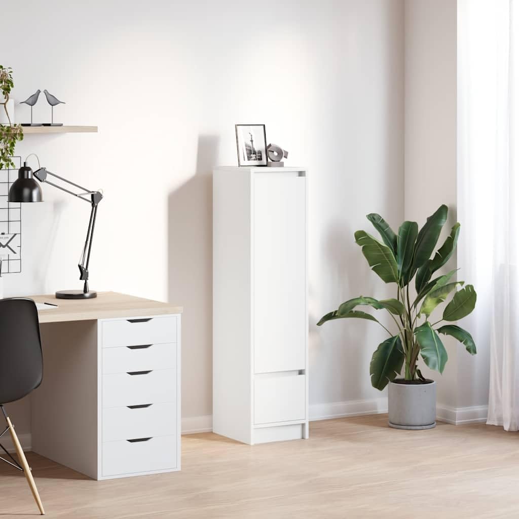 Aparador alto blanco de madera con espacio de almacenamiento práctico como armario auxiliar decorativo para el hogar