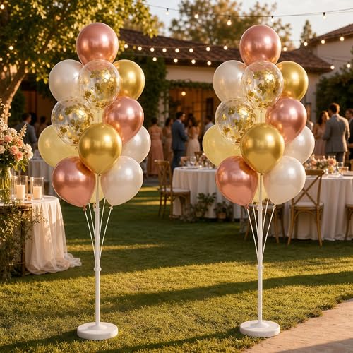 Image of Balloon Column Stand Kit with Balloons, Base and Pole, Balloon Column Kit for Floor or Table Backdrop Decoration for Party Wedding Baby Shower Birthday Graduation (Rose Gold Metallic)