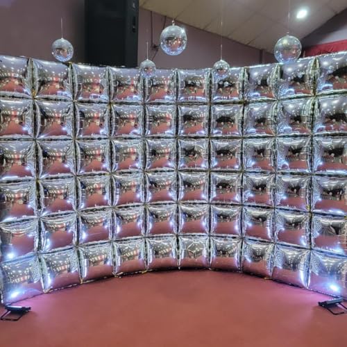 Image of Metallic Silver Double Sided Square Foil Balloons Wall,19 Inches Chrome Foil Balloons Tunnel Arch Kit for Bachelorette,2026 New Year,anniversary,Graduation,Wedding,Birthday Party Background Decoration