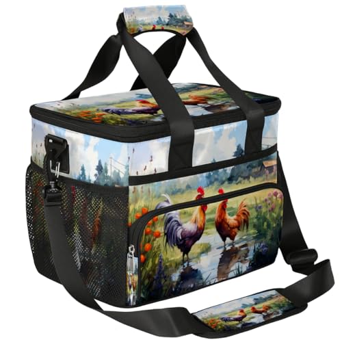 Chicken Farm Insulated Picnic Backpack Lunch Box for Women Men Picnic Basket Tote Lunch Bag Picnic Bag Portable Lunch Bags for Picnic, Beach, Work, Trip,Office, Camp Rooster Chicken