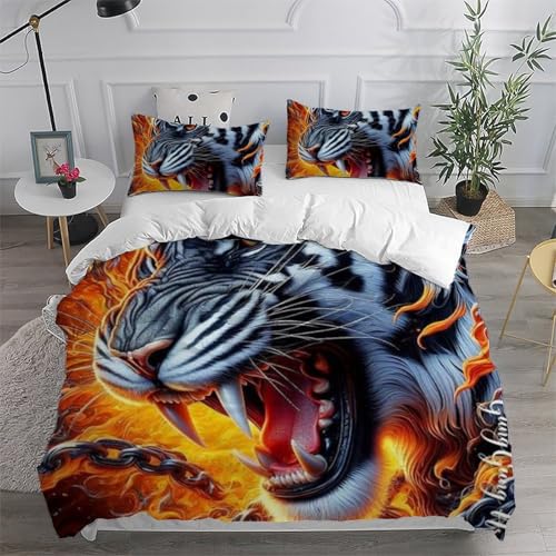 Housse de couette tigre 200x200 pour lit double avec fermeture éclair pratique