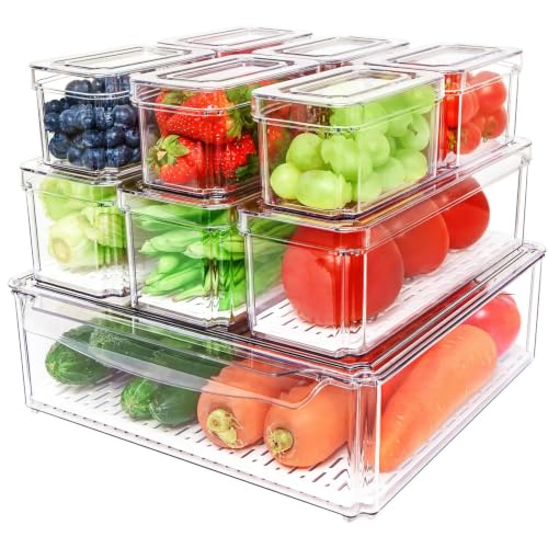 POMEAT 10 Pack Fridge Organizer, Stackable Refrigerator Organizer...