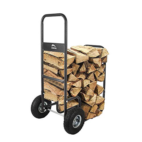 Leadallway Firewood Log Cart Carrier With 2 Pheumatic Wheels,Labour-Saving Wood Stove Accessories Tools thumb #1