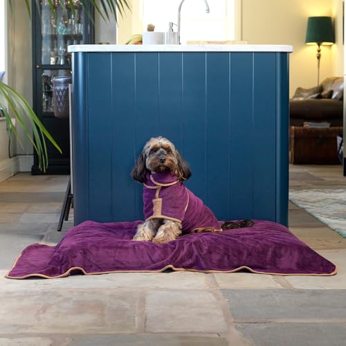 Lucky Paws® Hundebademantel – doppellagiger, Ultra-absorbierender & luxuriös weicher Bademantel Hund – Hunde in Minuten trocknen – Hundehandtuch & Hunde Bademantel in 1 (XL, Pflaume)
