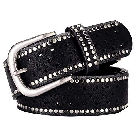 Wemi Womens Retro Rivet Jean Belt Western Cowgirl Punk Rock Studded Bling Belts, Length 43 inch Black Cover