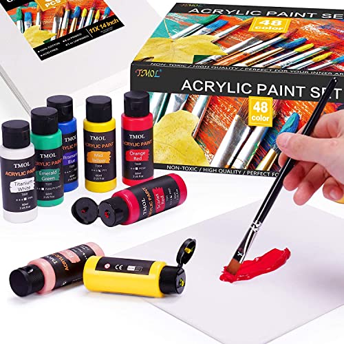 Acrylic Paint Set, 48 Colors (2 Oz/Bottle) With 12 Art Brushes, Art Supplies For Painting Canvas, Wood, Ceramic & Fabric, Rich Pigments Lasting Quality For Beginners, Students & Professional Artist #TOP5