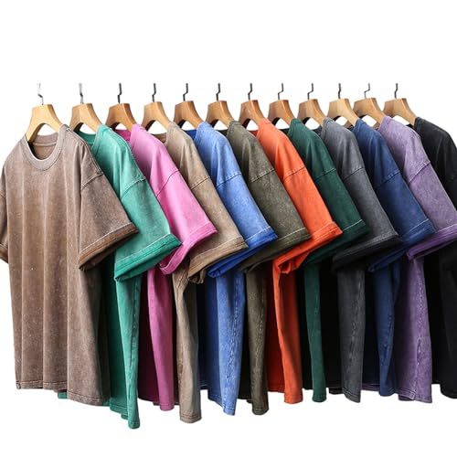 Image of Men's Oversized Cotton T-Shirts Loose Fit Vintage Washed Tee Unisex Short Sleeve Casual Shirts Tops