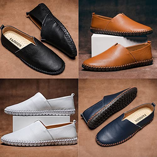 Men's Leather Slip-on Loafers,Lightweight Comfy Cutout Breathe Plain Toe Hand-Stitching Oxford Driving Casual Shoes3