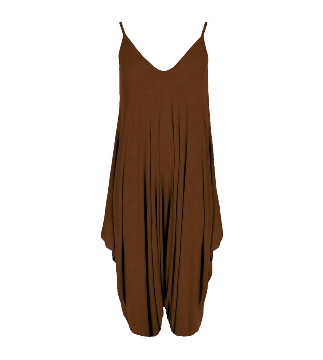 Real Life Fashion Ltd Women's Brown Sleeveless V Neck Hareem Jumpsui#( Plain Sleeveless V Neck Romper Jumpsuit#Uk 20-22#)