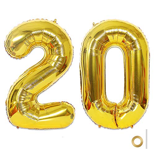 2pcs 40 Inch Number Balloon Foil Balloon Number 20 Jumbo Giant Balloon Prom Balloon Mylar Huge Number Balloon for Birthday Party Decoration Wedding Anniversary, XXXL Gold 20 Number Balloon