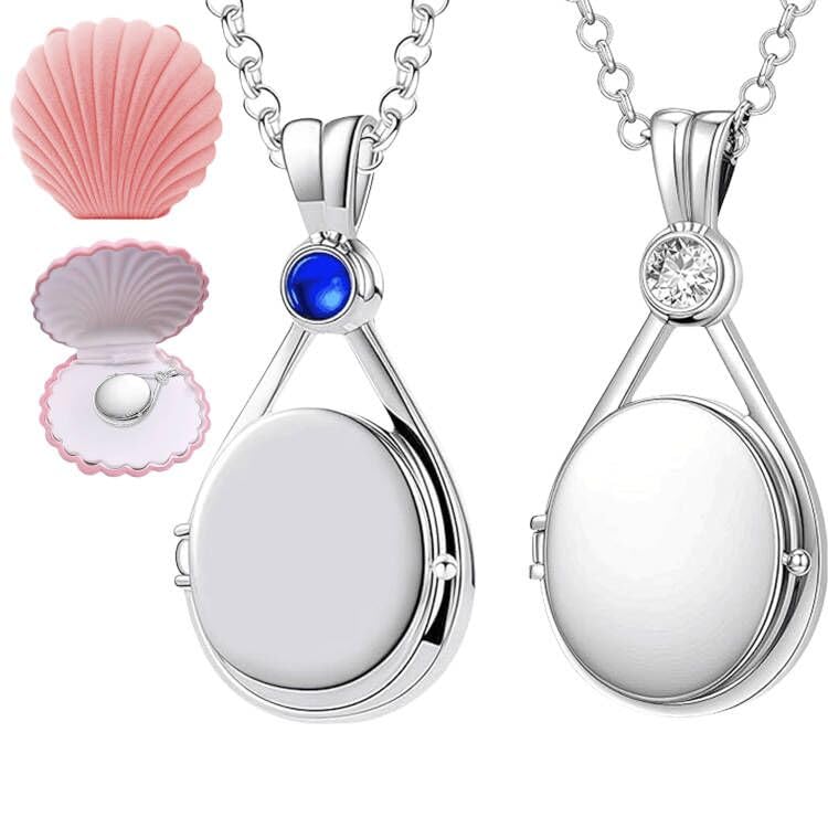 agctrler 2 Stück H2O Plötzlich Meerjungfrau Kette H2O Kette Halskette mit Mermaid Melody Zirkon Medaillon Anhänger Personalisierte Amulett für Bilder Geschenk für Frauen Mädchen (With 2 Box)