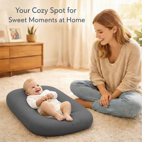 Image of Baby Lounger for Newborn 0-24 Months, Soft Portable Infant Nest & Play Mat & Diaper Changing Pad for Home,Travel & Floor Time, Newborn Babies Essentials Gifts(Dark Gray)