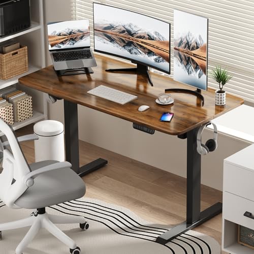 MXDESIKU Escritorio Elevable Eléctrico 140x60cm,Ajuste de Altura con Rueda,Escritorio de Pie para...