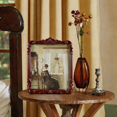 Image of Vintage Picure Frame 8x10 Antique Victorian Reddish Brown Wall Decor