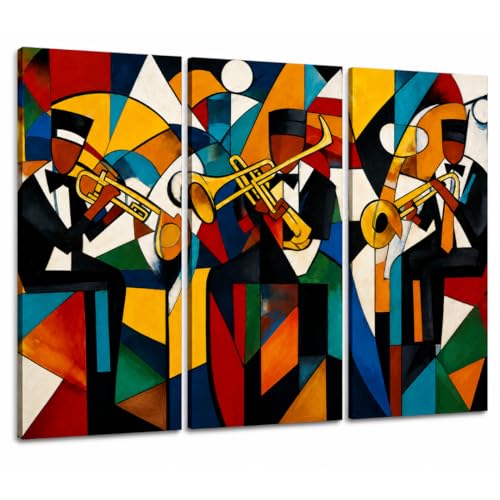 Image of Timber Acoustics Acoustic Art Wall Panels for Music Studio, 48 inchx32 inch PET Felt Sound Absorbing & Noise Reduction Panels for Wall, Acoustic Panels for Music Studio, (Abstract Jazz Band, Set of 3)