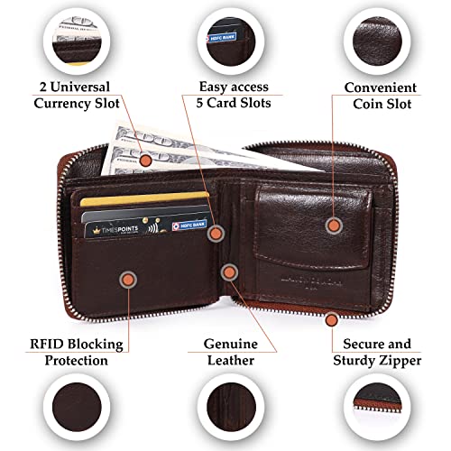 Genuine Leather RFID Trifold/Zipper Around Wallet for Men Horizontal/Vertical Zippered Wallet and Card Holder | Ideal Gift for Men and Women4