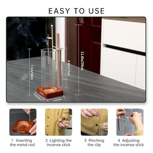 UBLUCKEN Incense Holder for Sticks, Anti-Ash Flying Incense Burner with Brush & 20 Incense Stick, Detachable Glass Ash Catcher & Storage Tube, Upside Down Incense Holders for Yoga Spa Home Decor