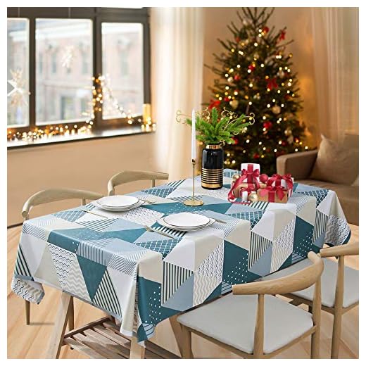 Essort Mantel Rectangular para Mesa PVC Hule Mantel Cuadrado para Comedor, Impermeable y Prueba de Aceite Geométrico 137 x 185 cm