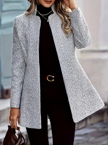 Women's Open Front Tweed Blazer Business Casual Notch Neck Long Sleeve Blazers Slim Fit Work Jackets2