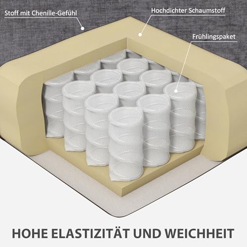 HOMCOM 3-Sitzer Sofa, Couch mit Armlehnen, Loungesofa mit Chenille-Optik, Stahlrahmen, Gepolstert Polstersofa für Wohnzimmer, Schlafzimmer 213 x 82 x 90 cm, Grau – Bild 5